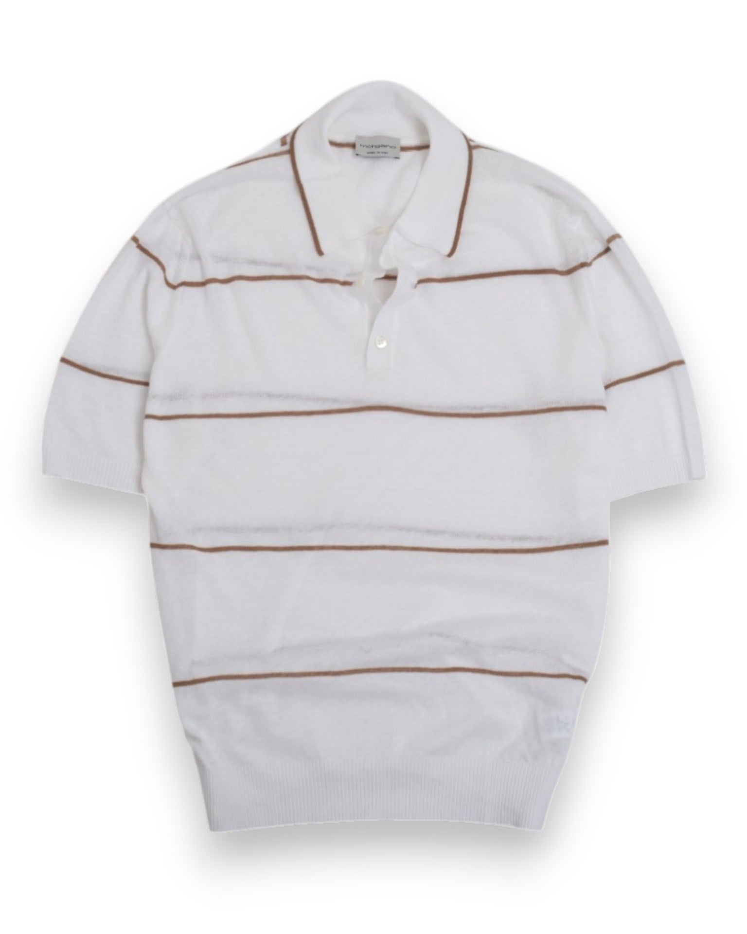 White/Caramel Striped Cotton/Linen Polo