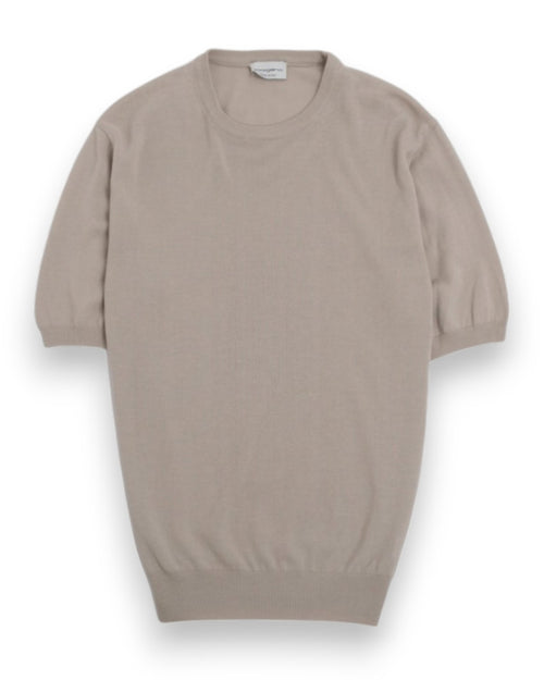 Beige Cotton Short-sleeve Crewneck