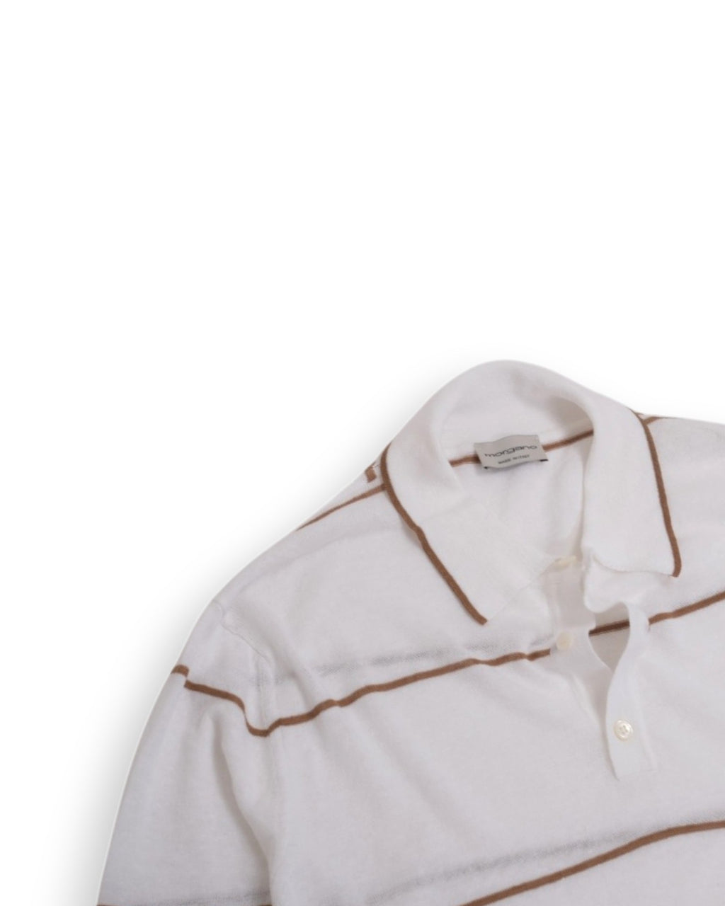 White/Caramel Striped Cotton/Linen Polo