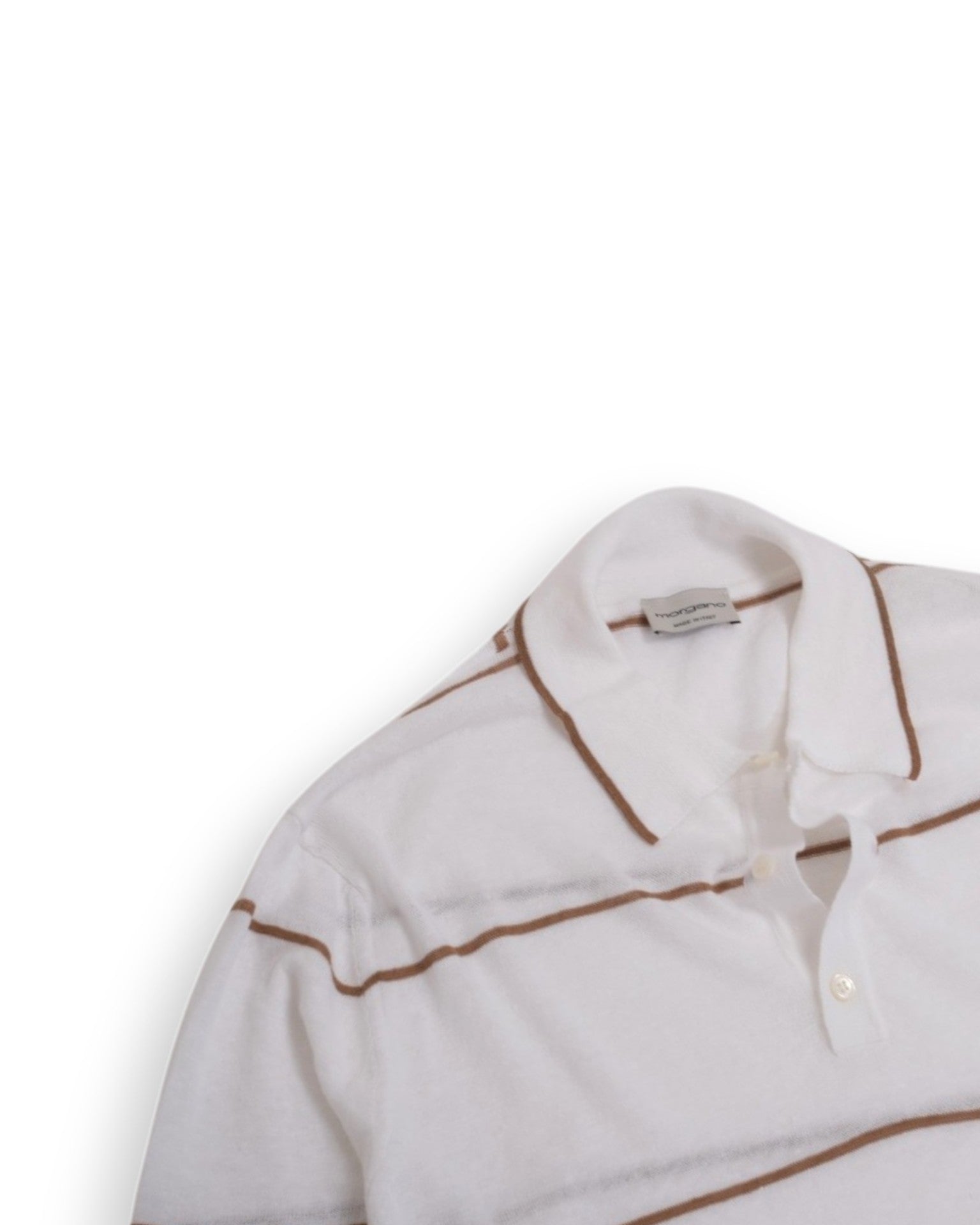 White/Caramel Striped Cotton/Linen Polo