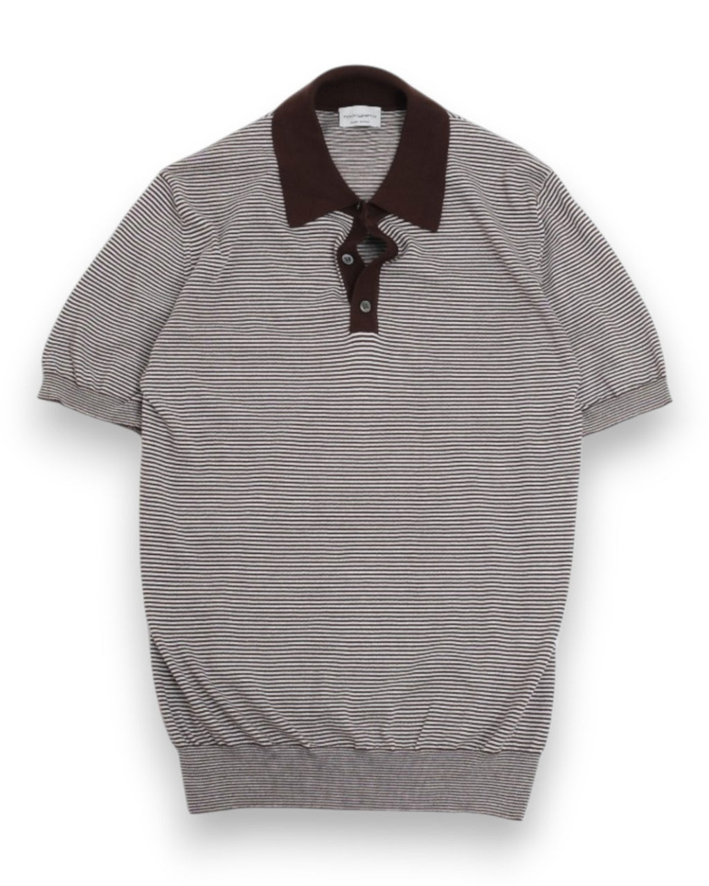 Off-White/Mocca Striped Cotton Polo