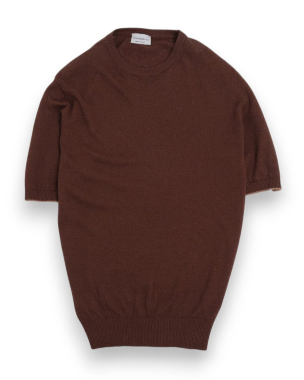 Brown Cotton/Linen Short-Sleeve Crewneck