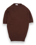 Brown Cotton/Linen Short-Sleeve Crewneck