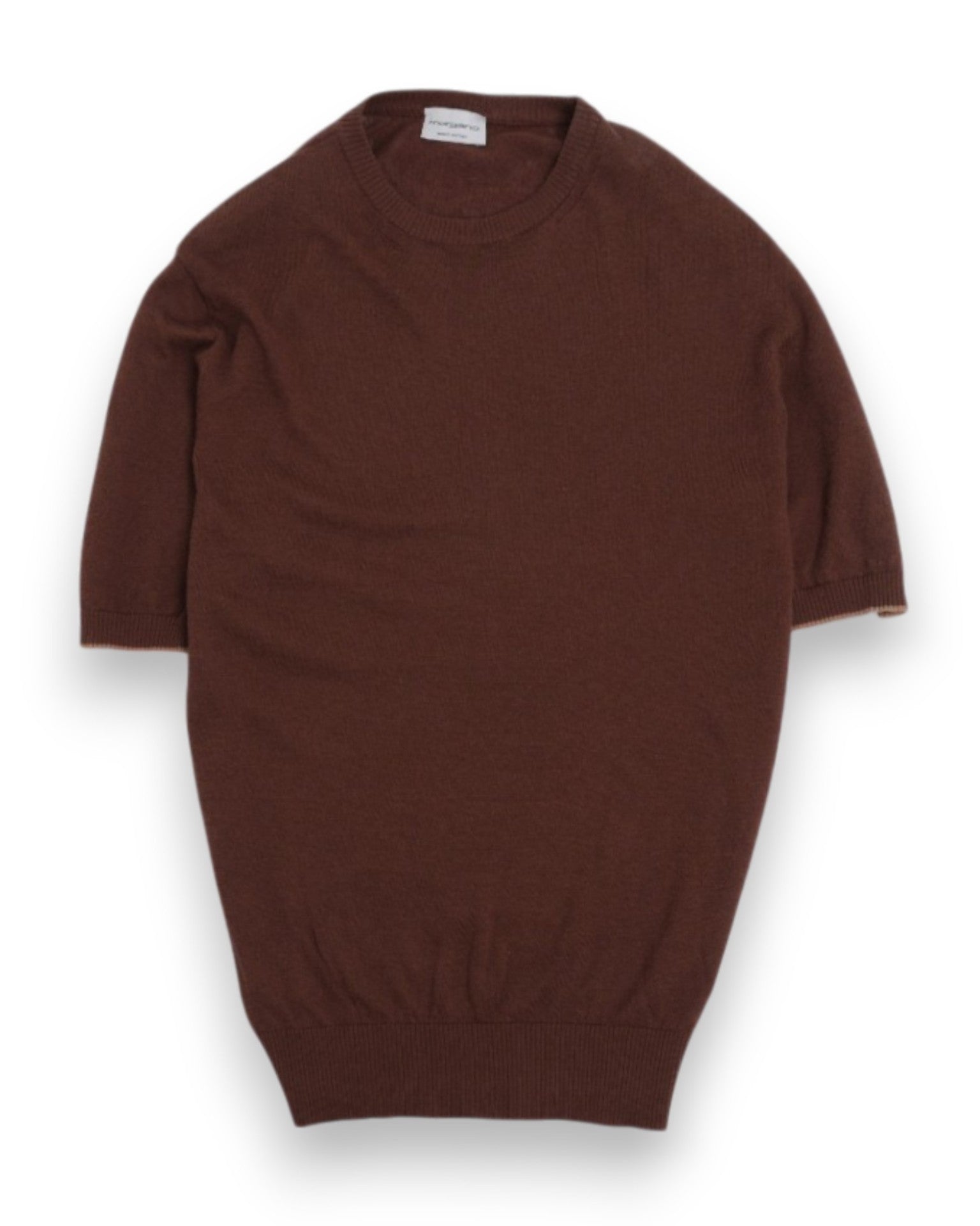 Brown Cotton/Linen Short-Sleeve Crewneck