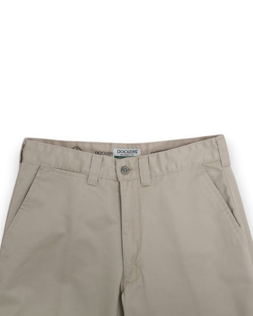 Beige Cotton Twill High-Rise Trousers 