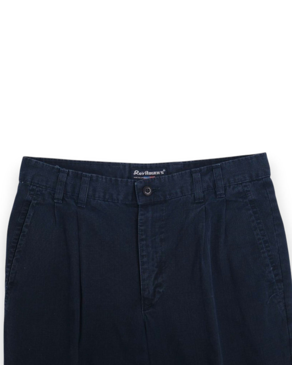 Navy Slub-Weave Cotton High-Rise Pleated Trousers