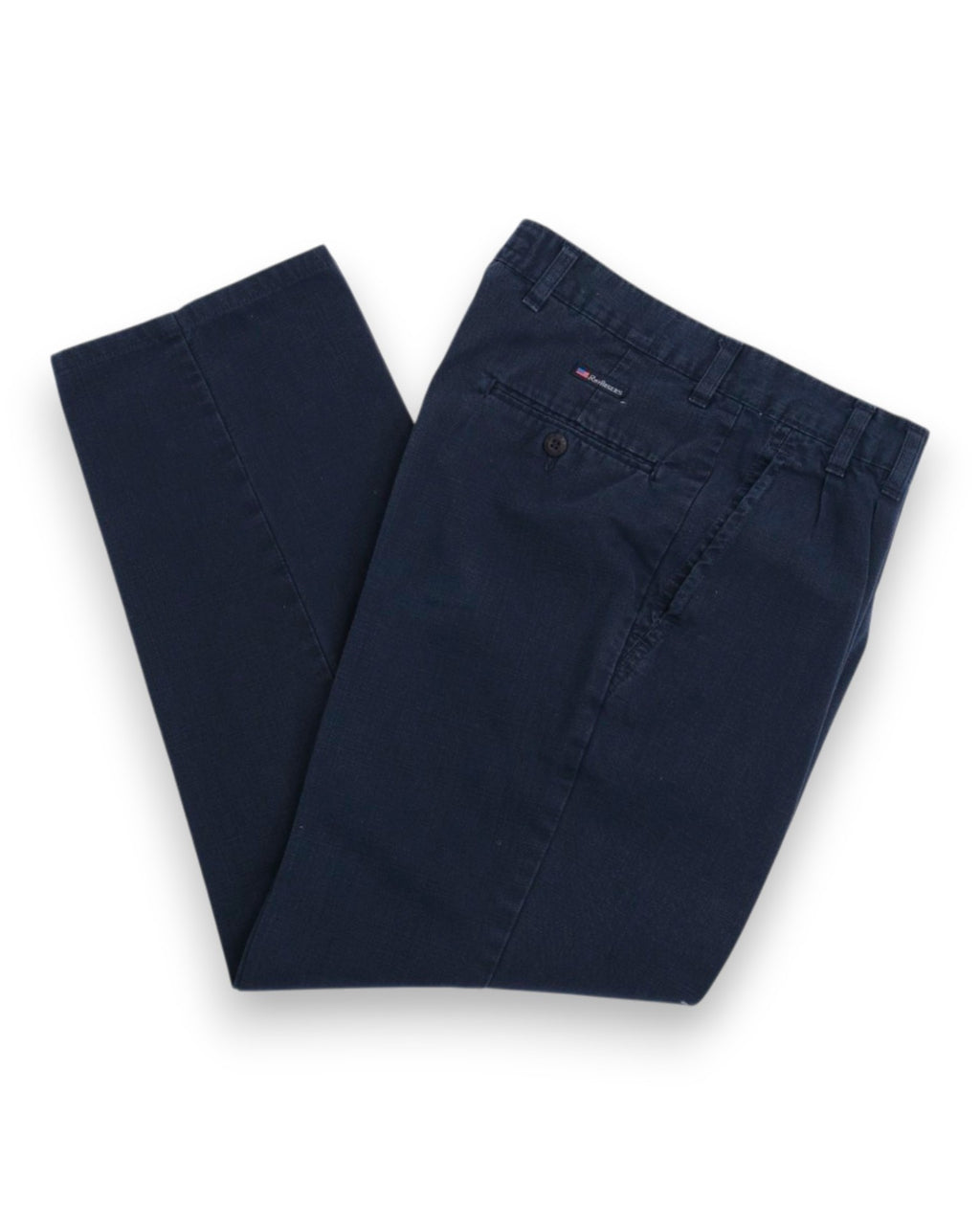 Navy Slub-Weave Cotton High-Rise Pleated Trousers
