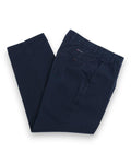Navy Slub-Weave Cotton High-Rise Pleated Trousers
