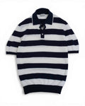 White/Navy Striped Cotton Polo