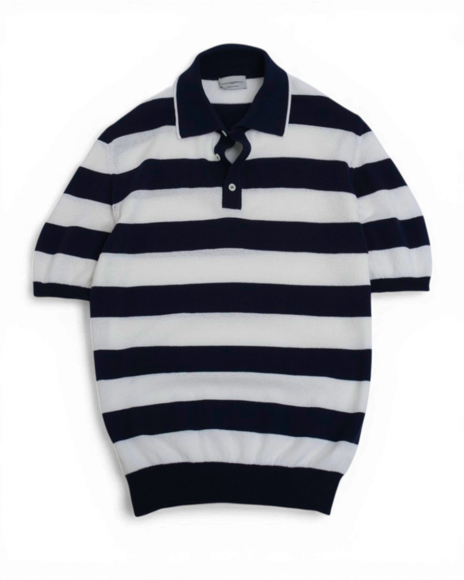 White/Navy Striped Cotton Polo