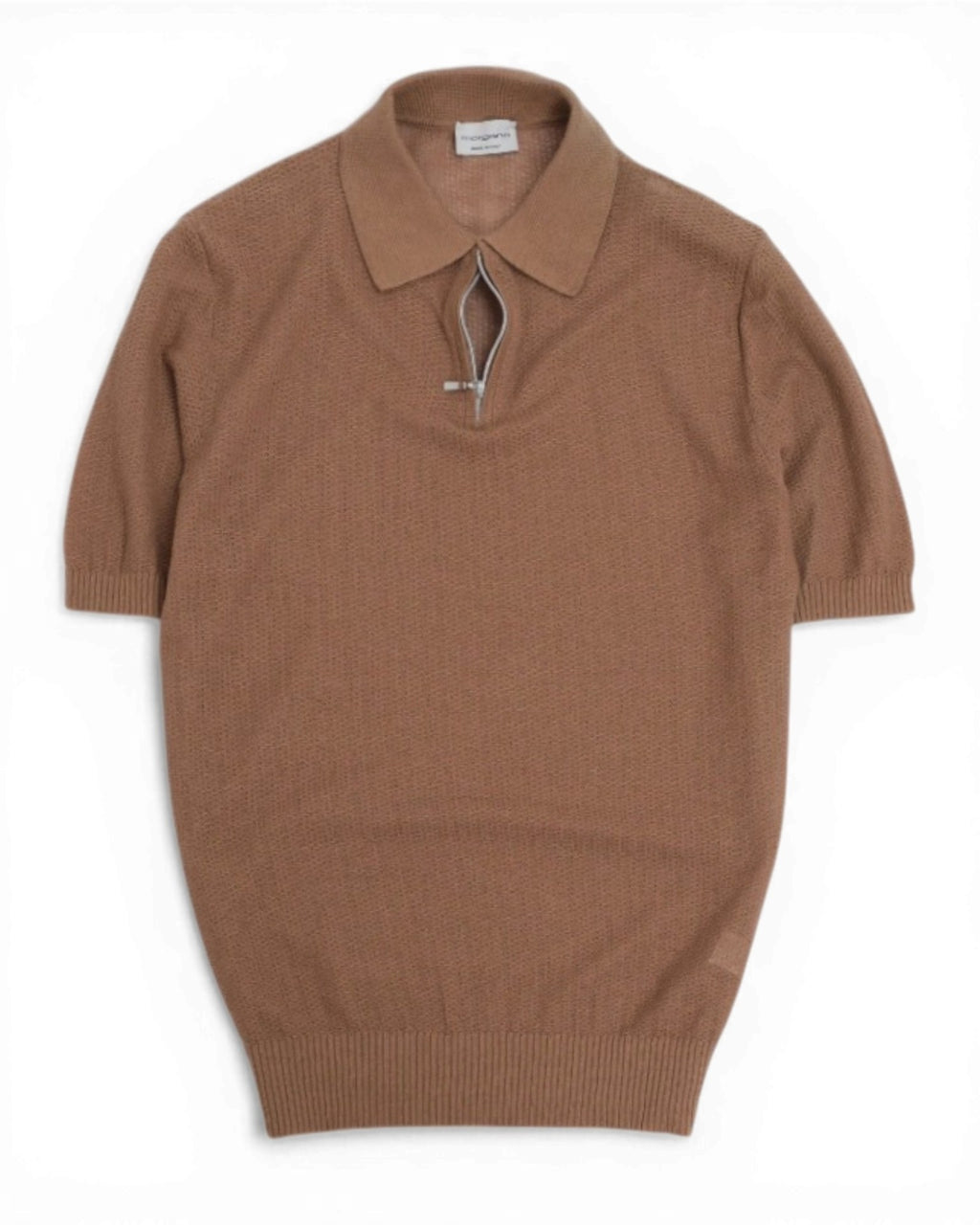 Oatmeal Honeycomb Cotton/Linen Zip Polo