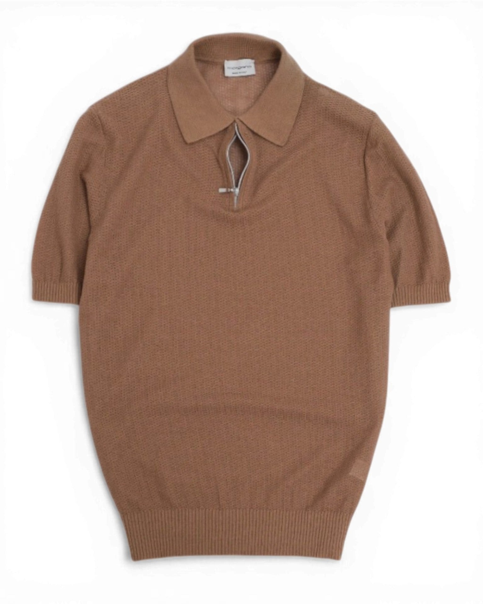 Oatmeal Honeycomb Cotton/Linen Zip Polo