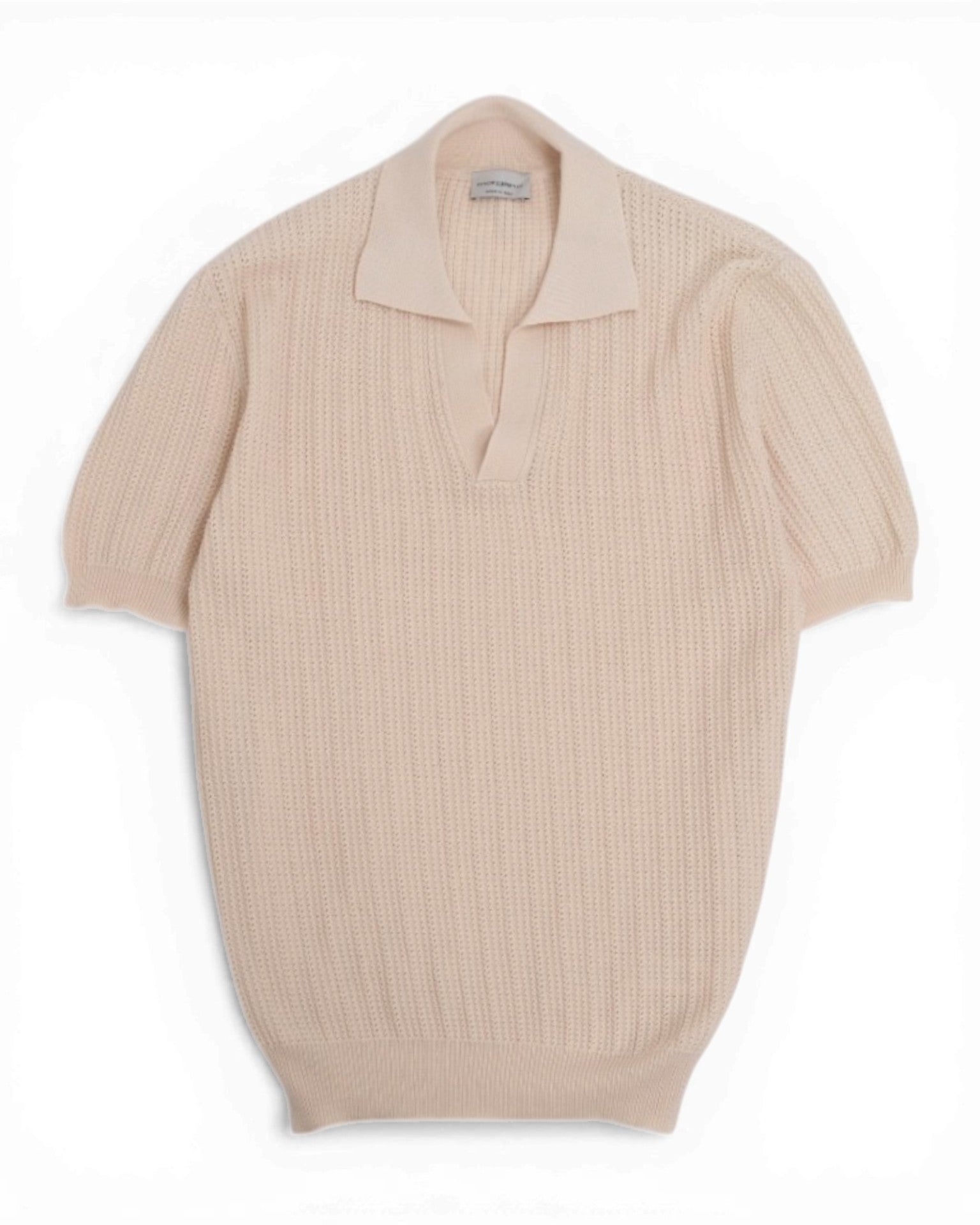Cream Beige Ribbed Polo