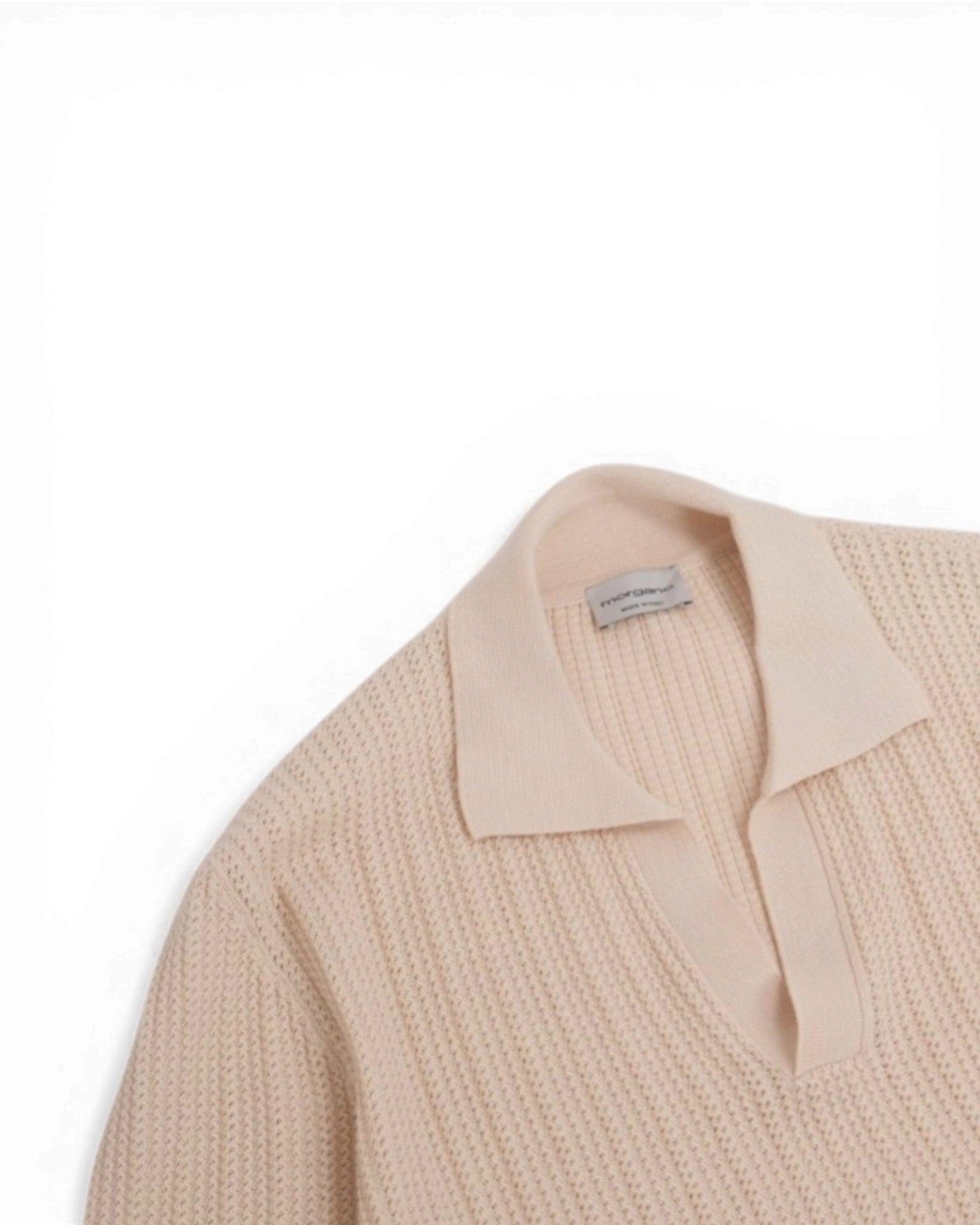 Cream Beige Ribbed Polo