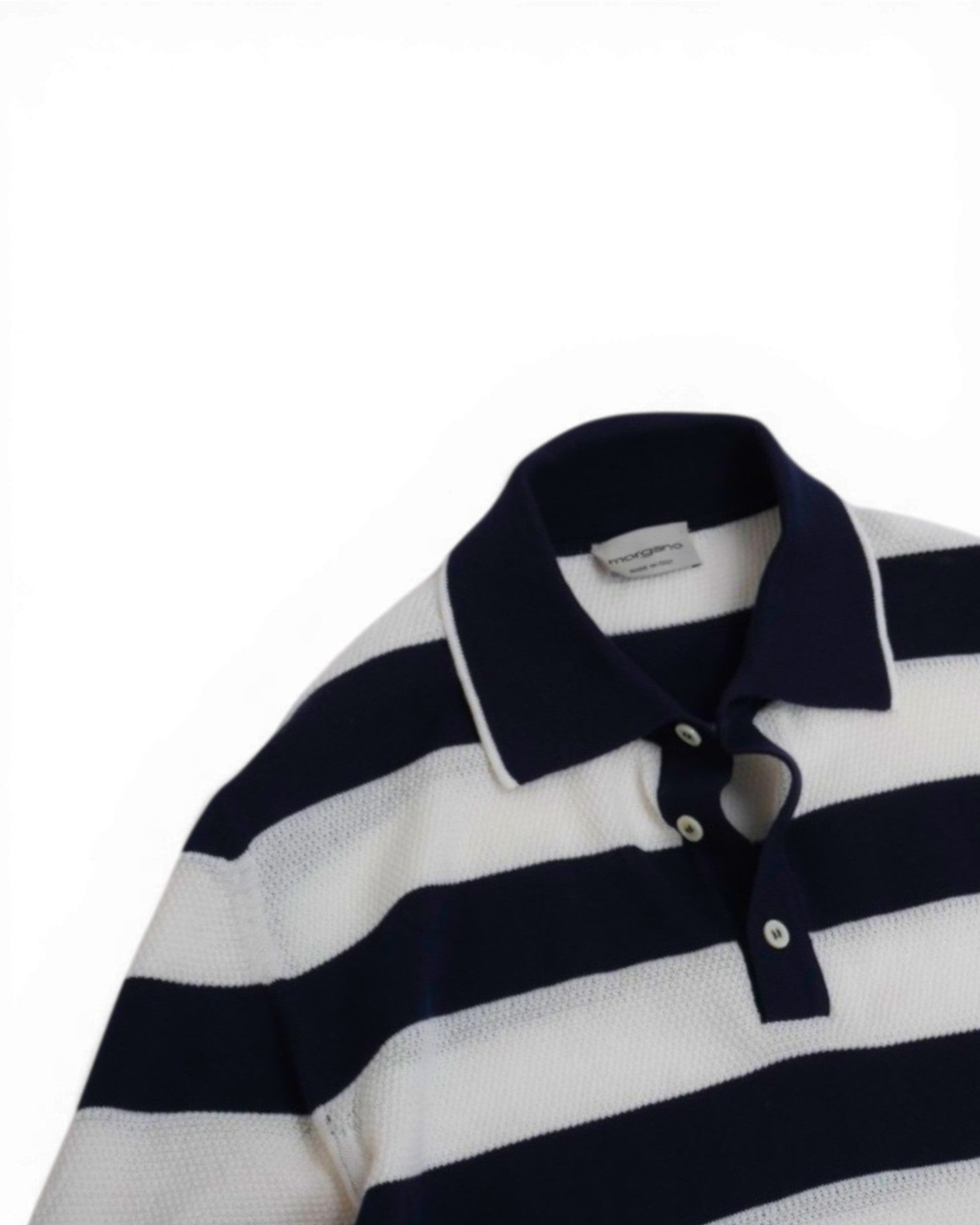 White/Navy Striped Cotton Polo