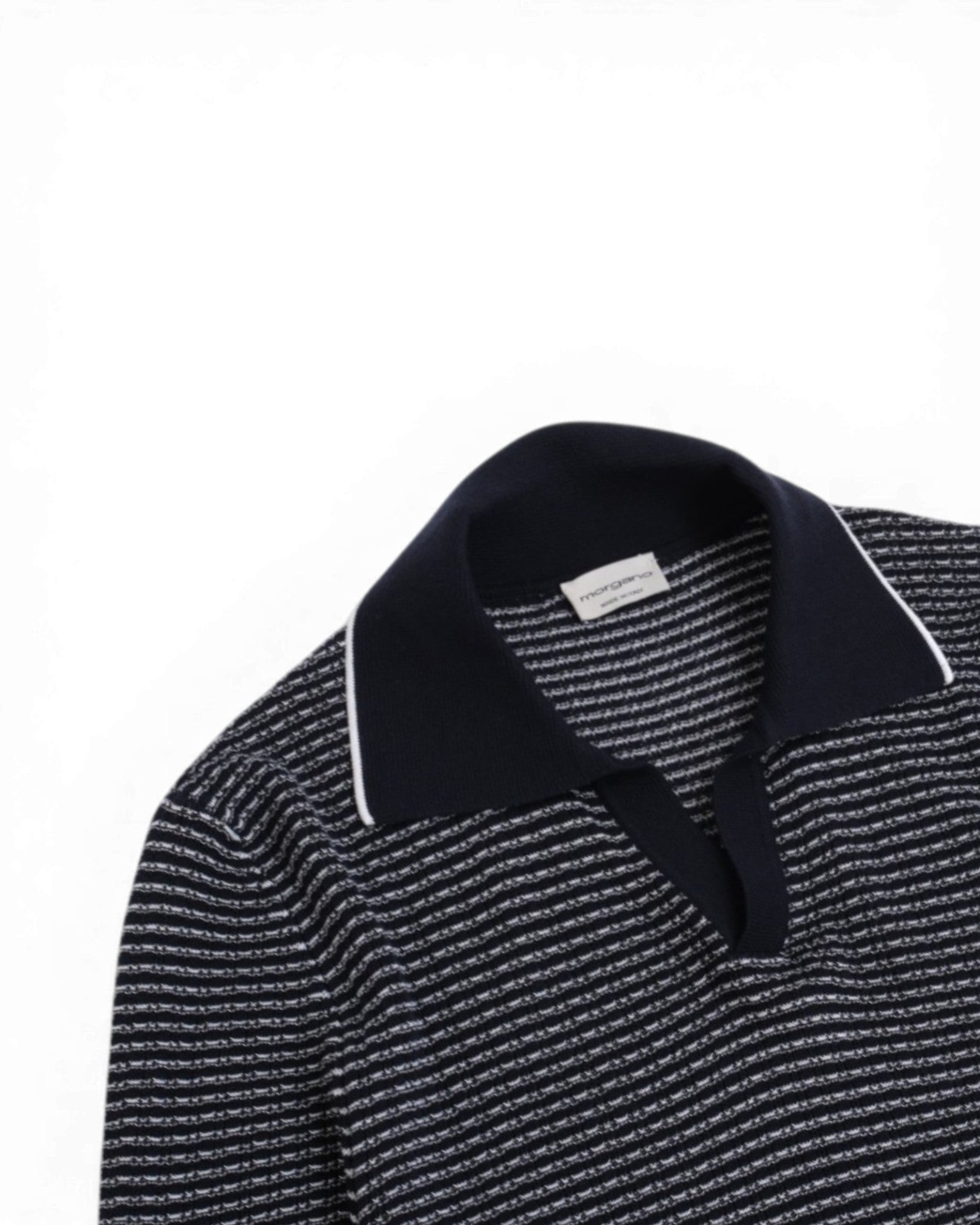 Navy/White Striped Cotton Polo