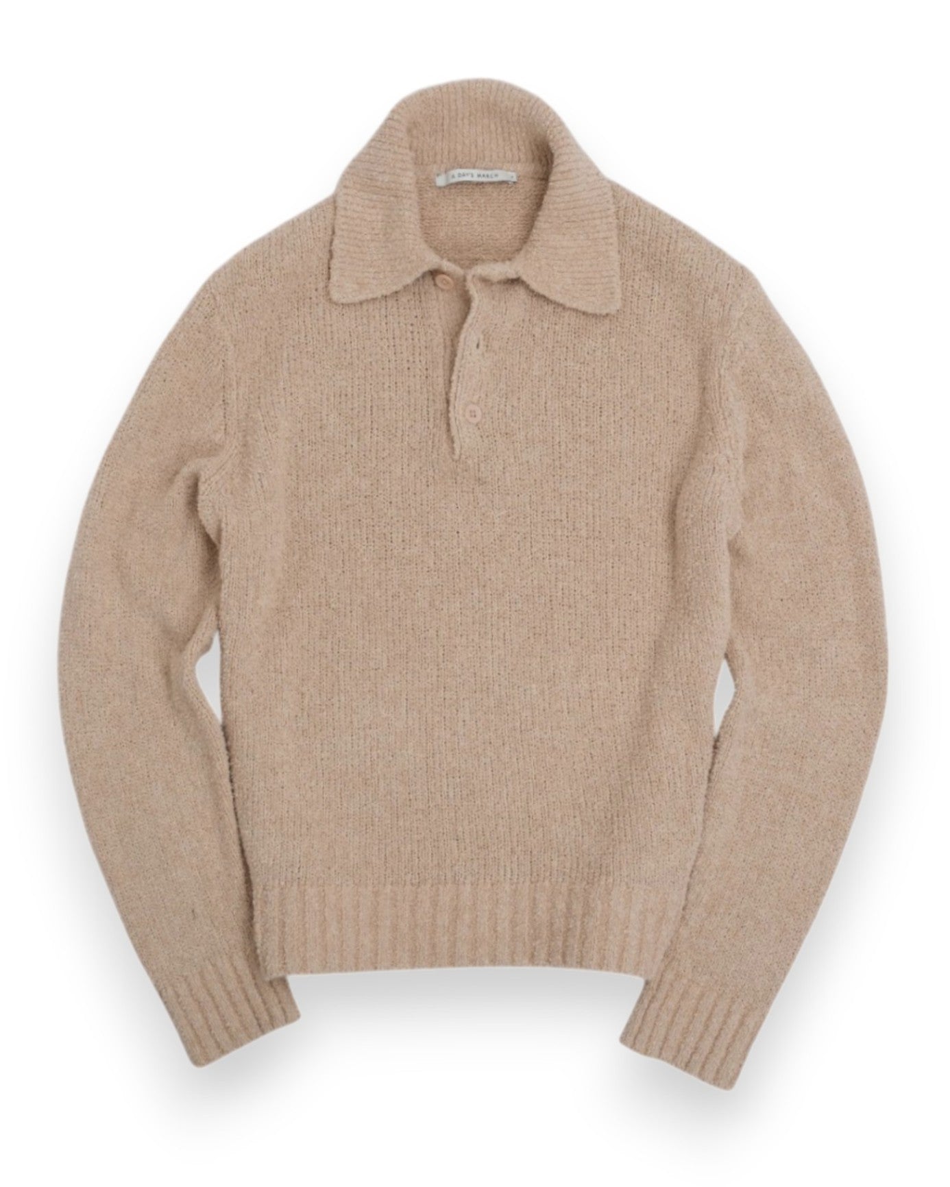 Beige Cotton/Cashmere/Polyester Knitted Polo Sweater