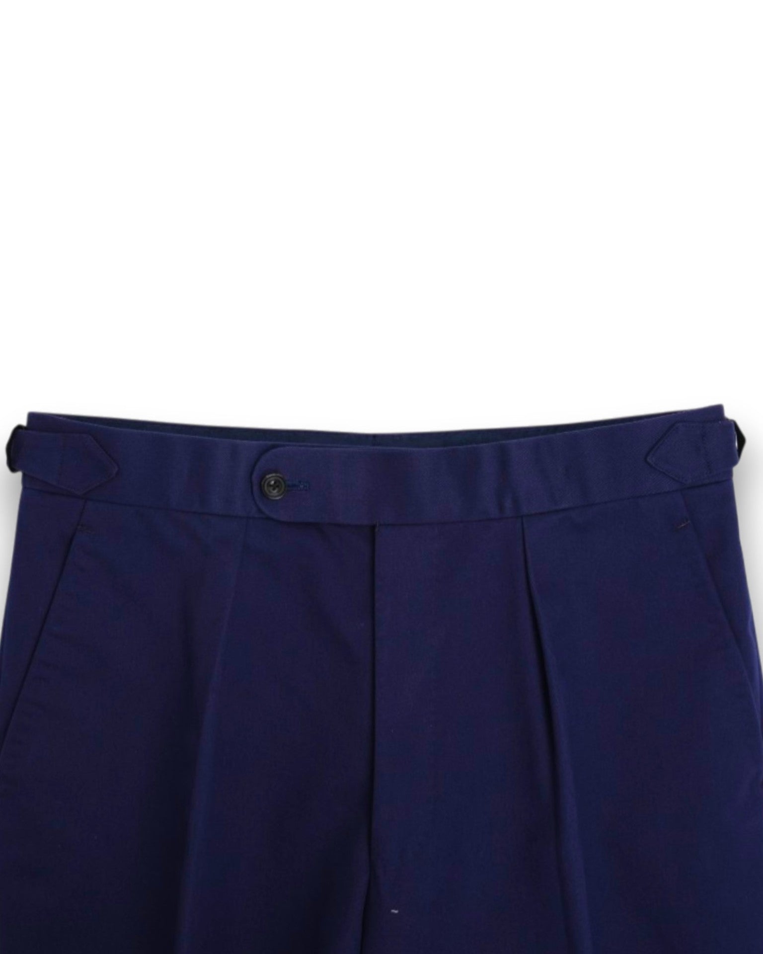 Dark Blue Twill Pleated High-Rise Trousers