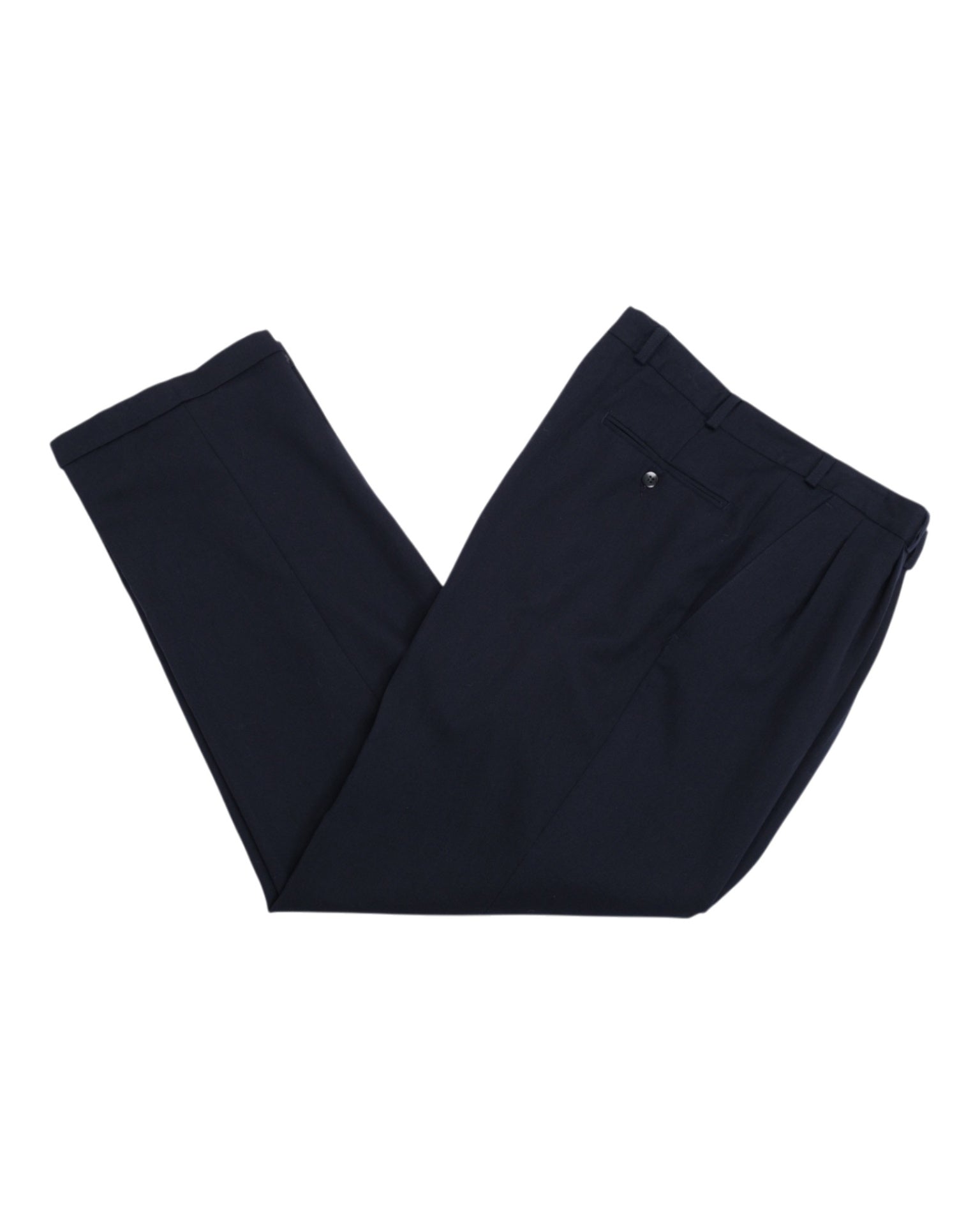 Navy High-Rise Double Pleated Twill Trousers