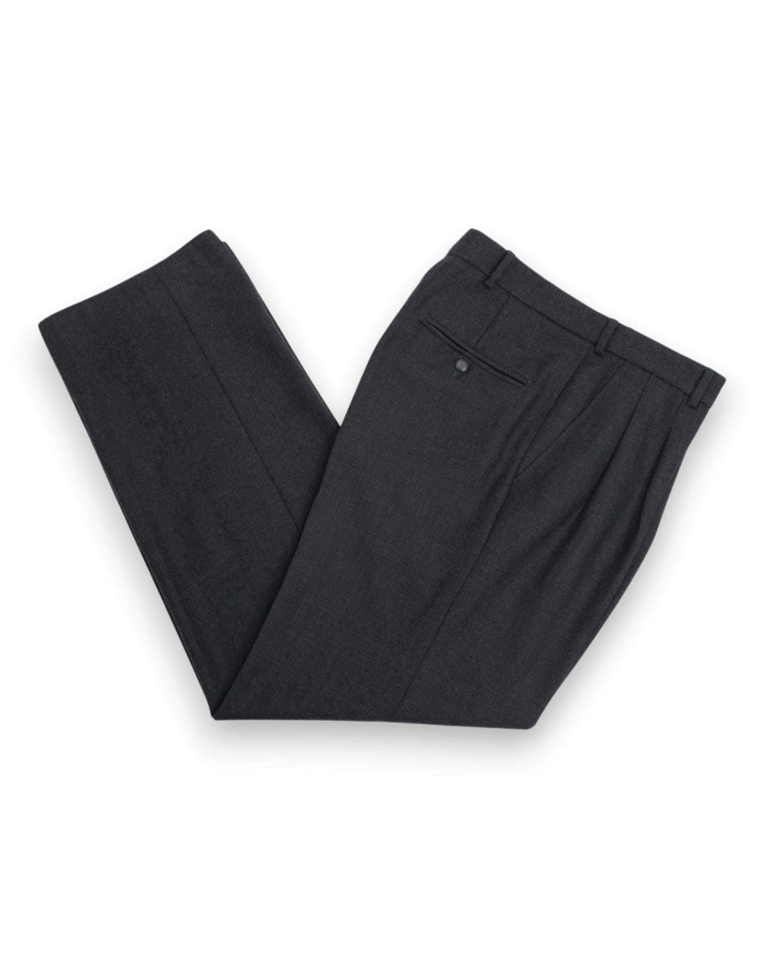 Dark Grey High-Rise Twill Double Pleated Trousers
