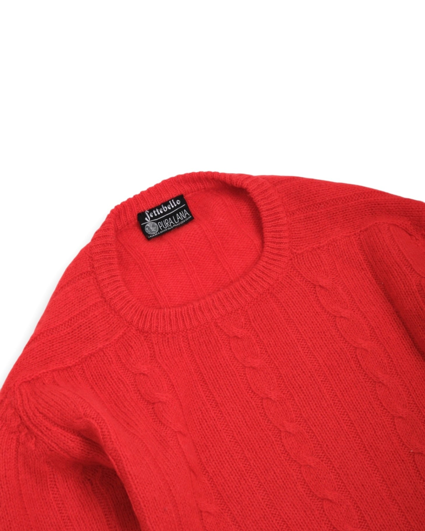 Coral Red Saddle Shoulder Cable-knit Crewneck