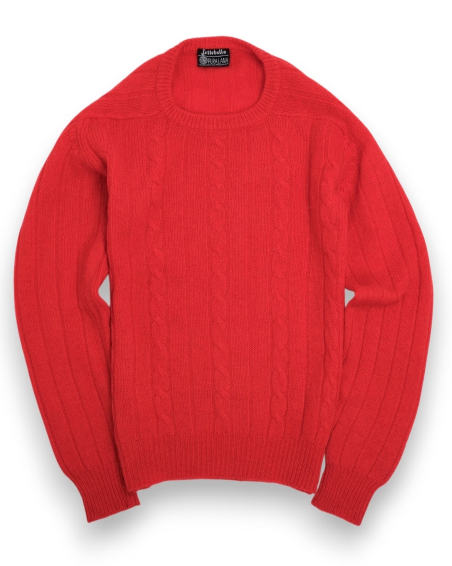 Coral Red Saddle Shoulder Cable-knit Crewneck