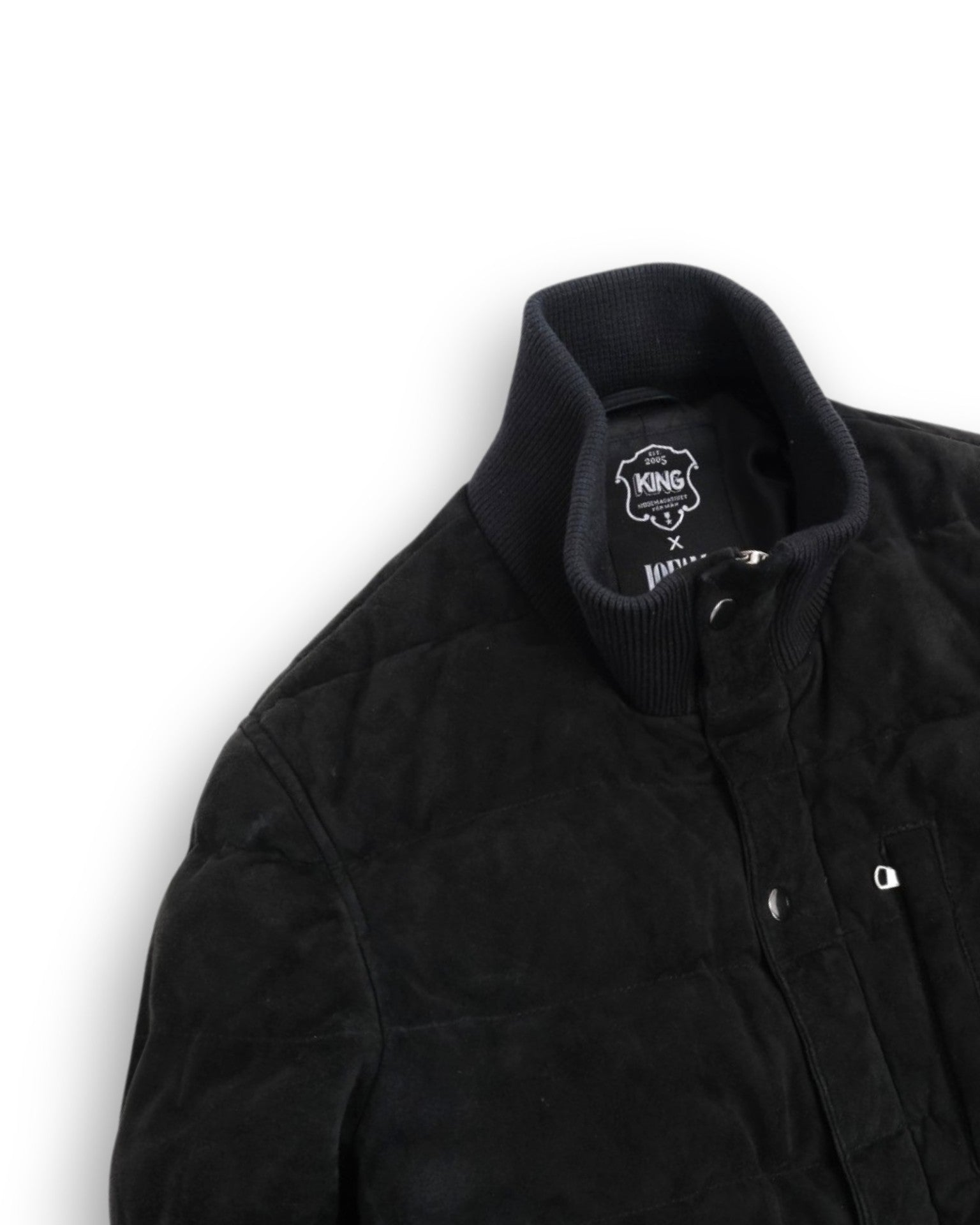Black Panel Padded Suede Down Jacket