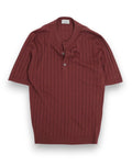 Burgundy Ribbed Cotton/Linen Collarless Polo