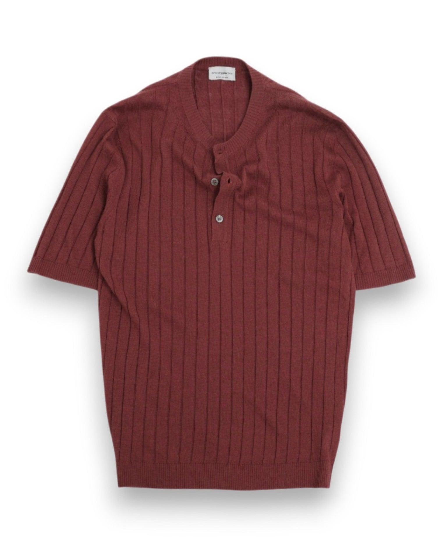 Burgundy Ribbed Cotton/Linen Collarless Polo