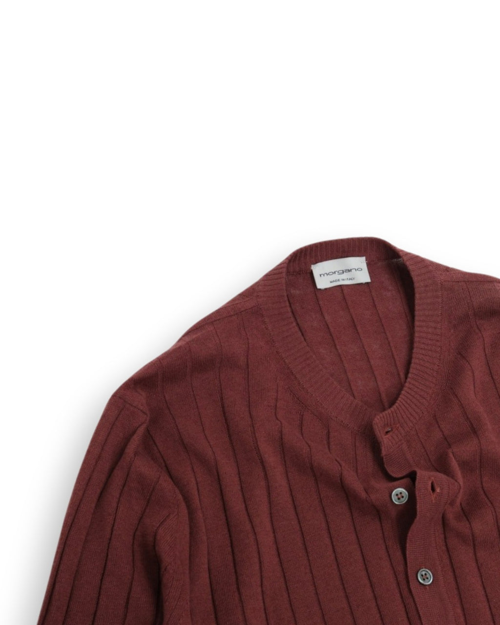 Burgundy Ribbed Cotton/Linen Collarless Polo