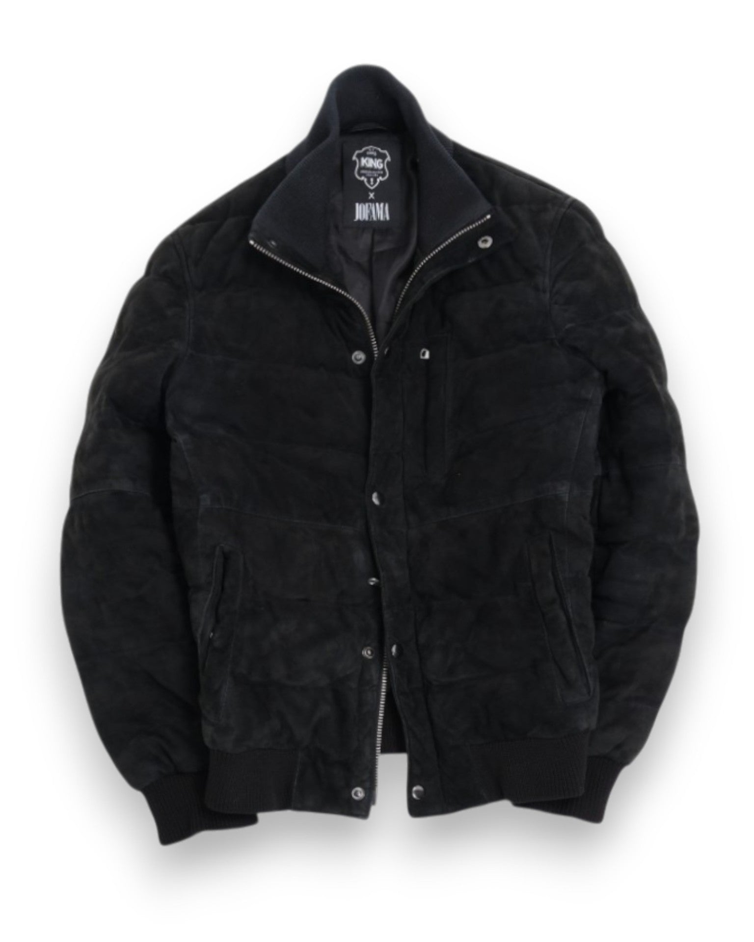 Black Panel Padded Suede Down Jacket