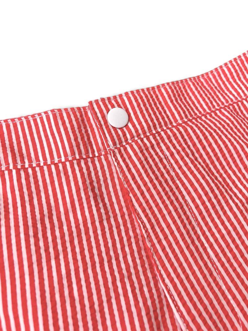 Bengal Striped Pale Red Seersucker Swim Shorts