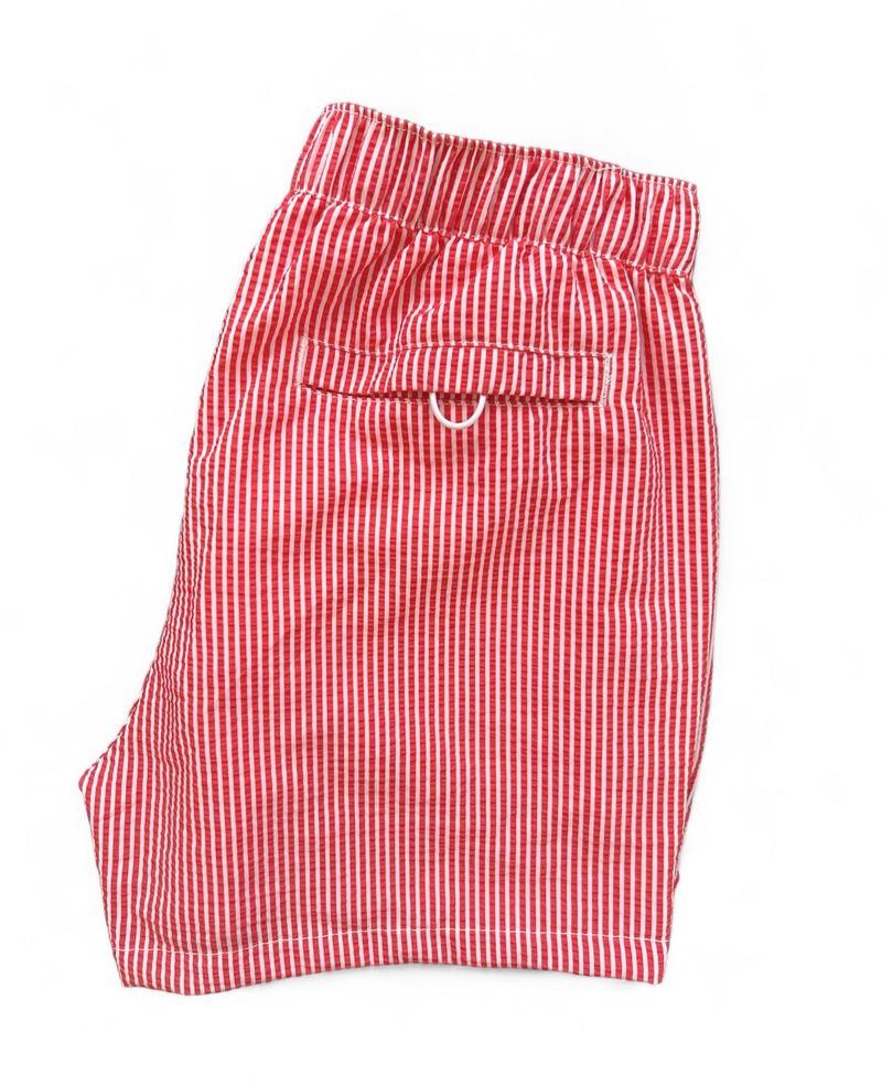 Bengal Striped Pale Red Seersucker Swim Shorts