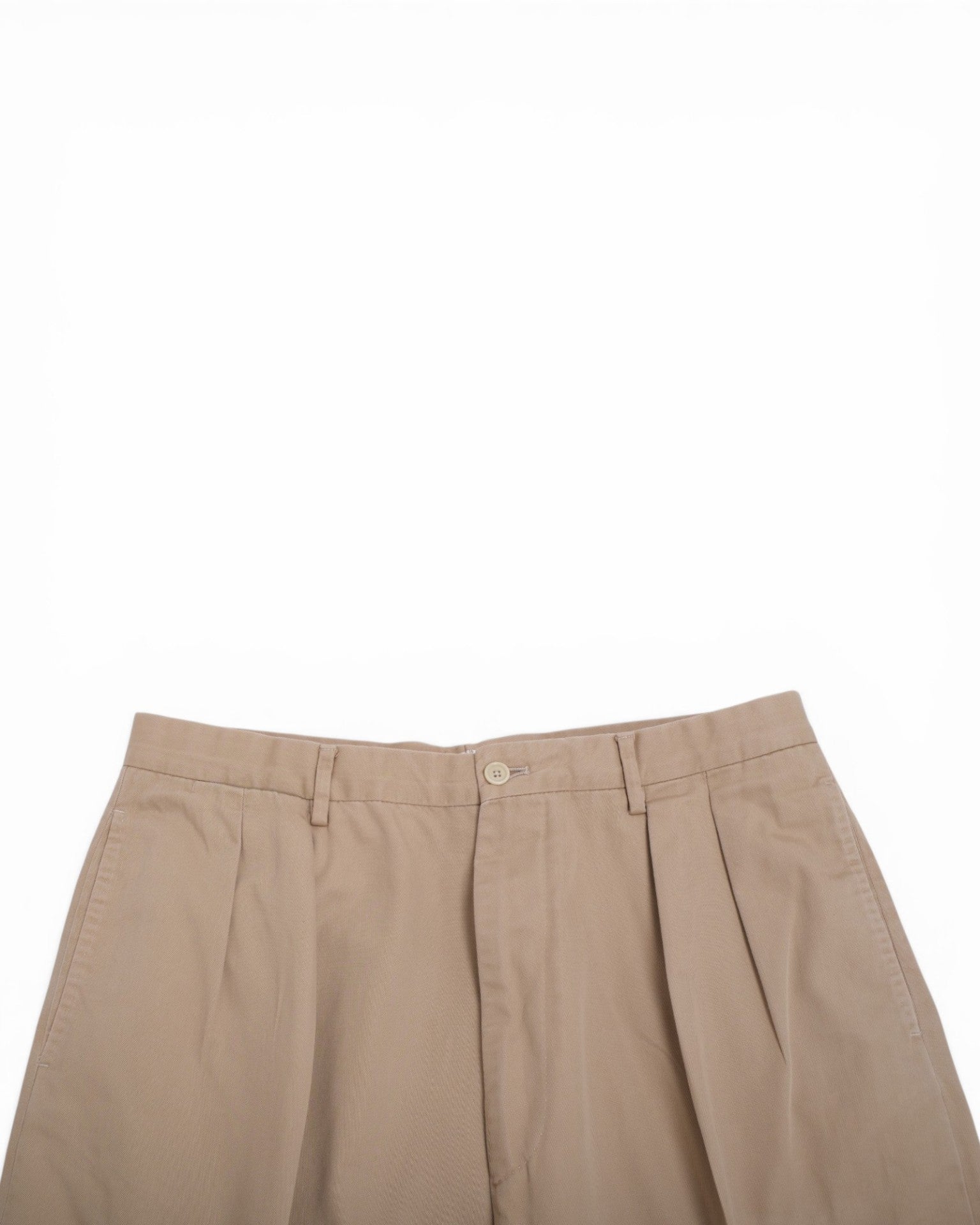 Khaki Pleated Cotton Twill Trousers