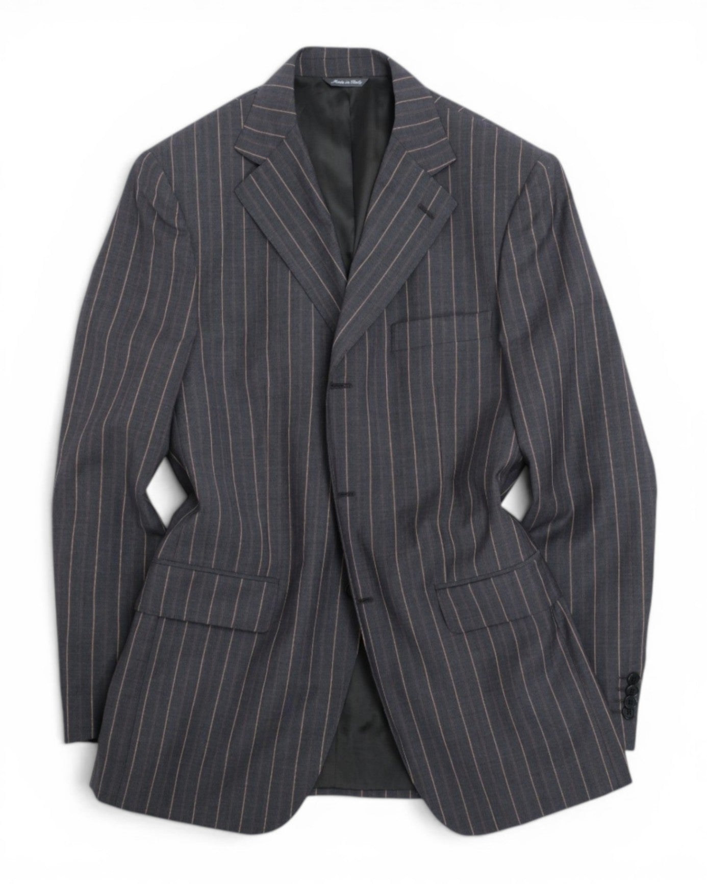 Grey/Red Pinstripe Wool Suit