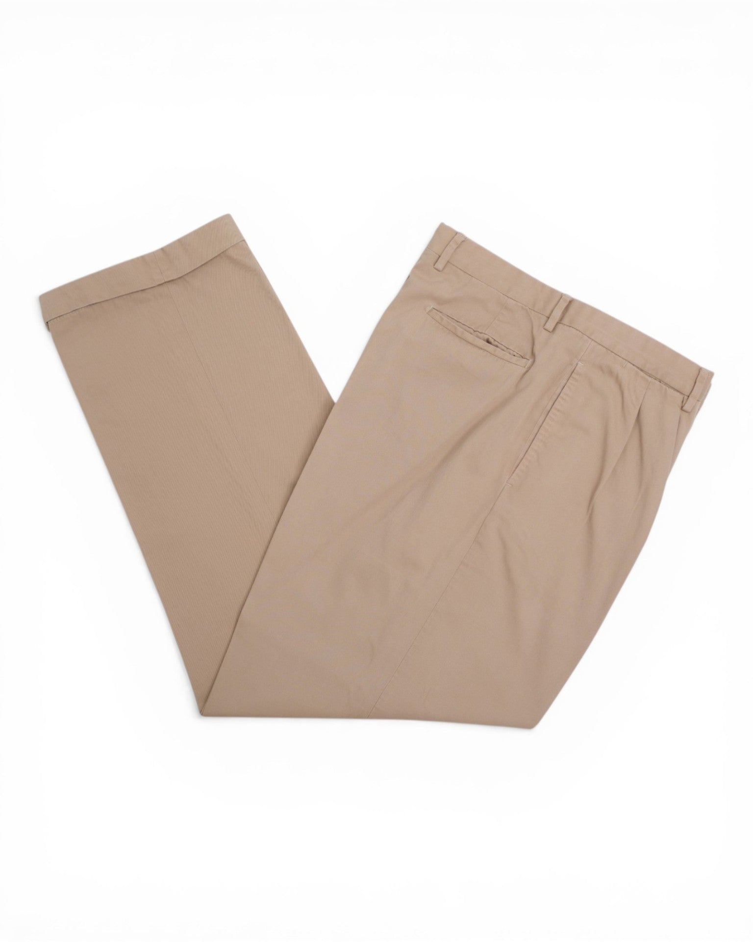 Khaki Pleated Cotton Twill Trousers