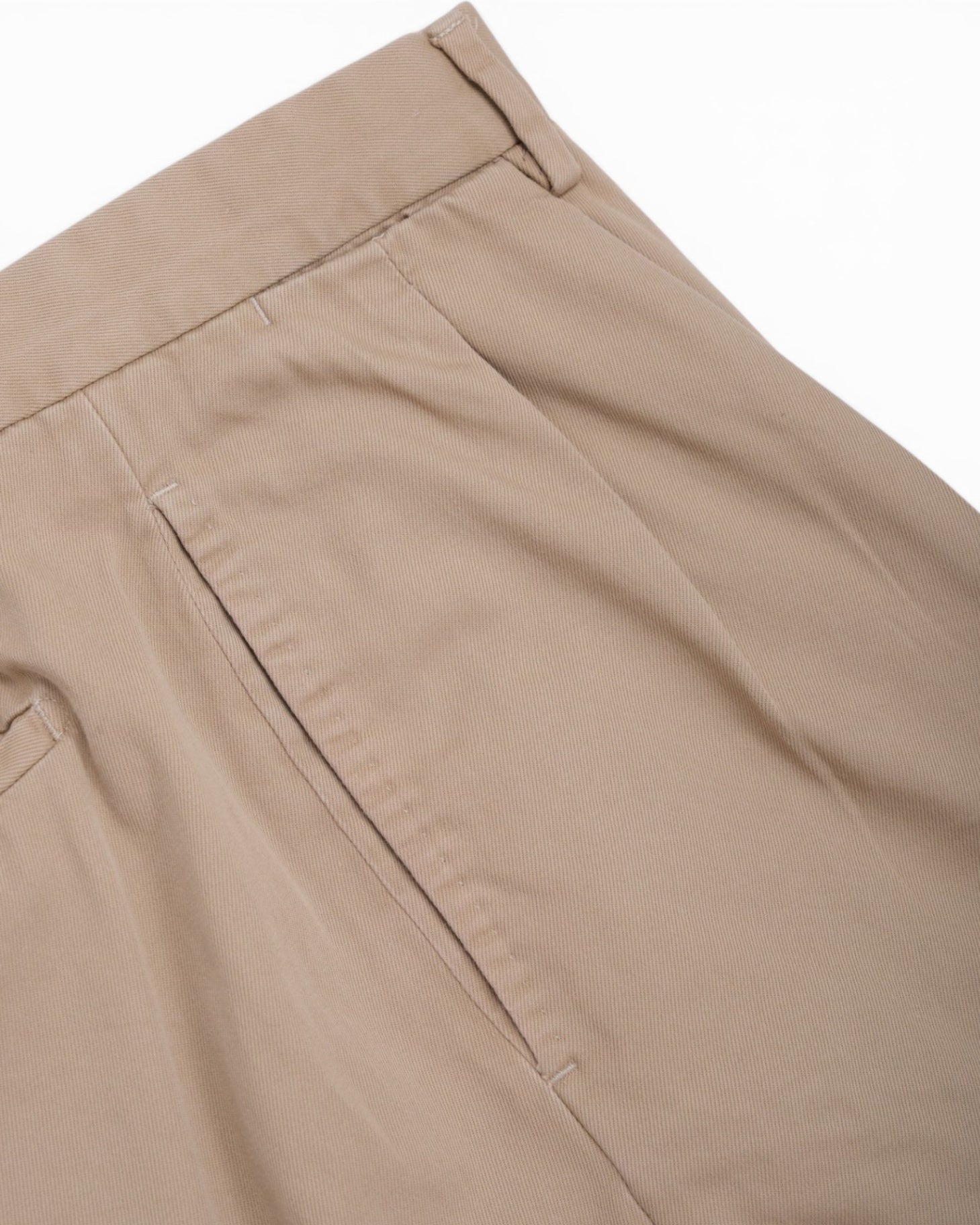 Khaki Pleated Cotton Twill Trousers