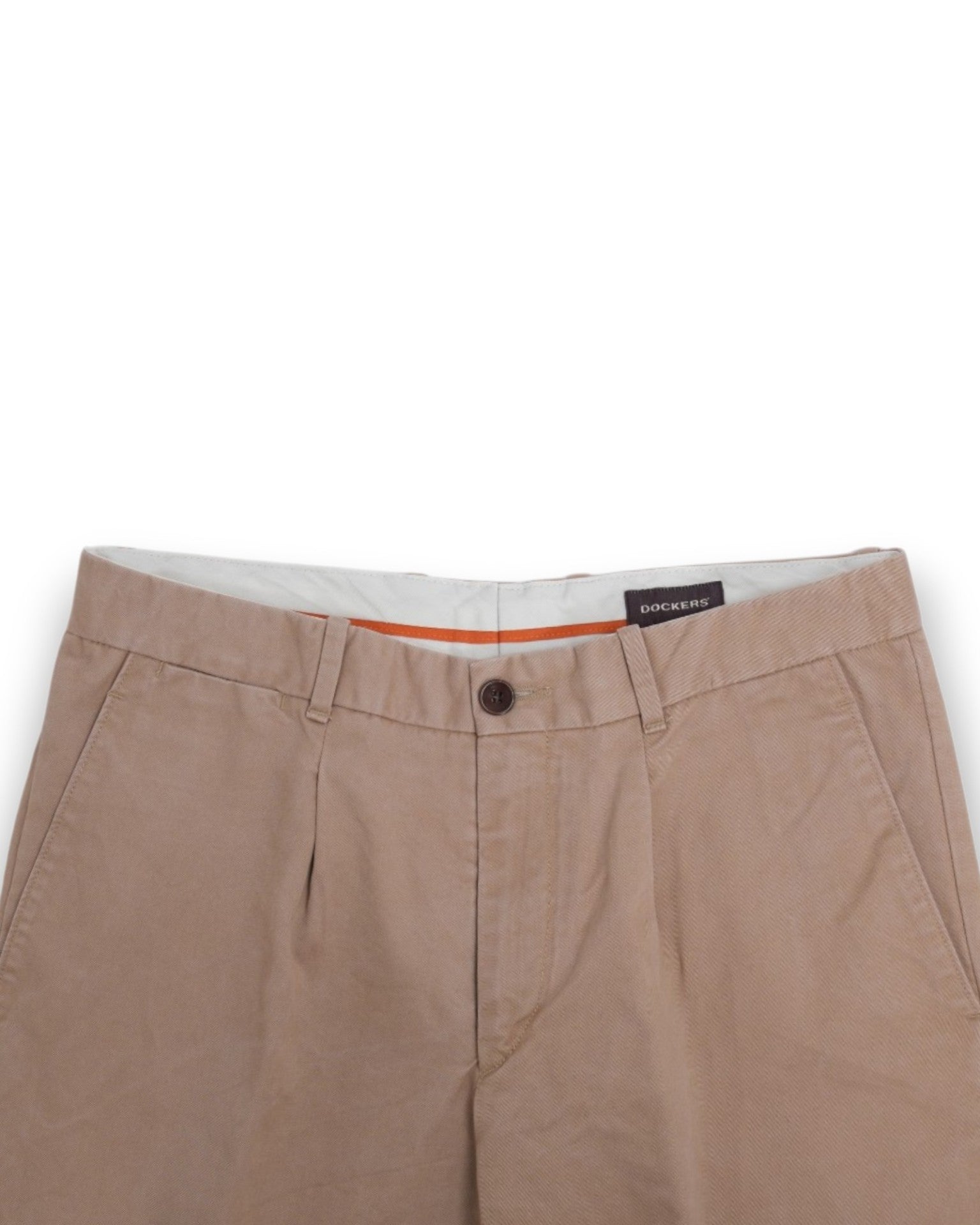 Warm Beige Cotton Twill Pleated Trousers