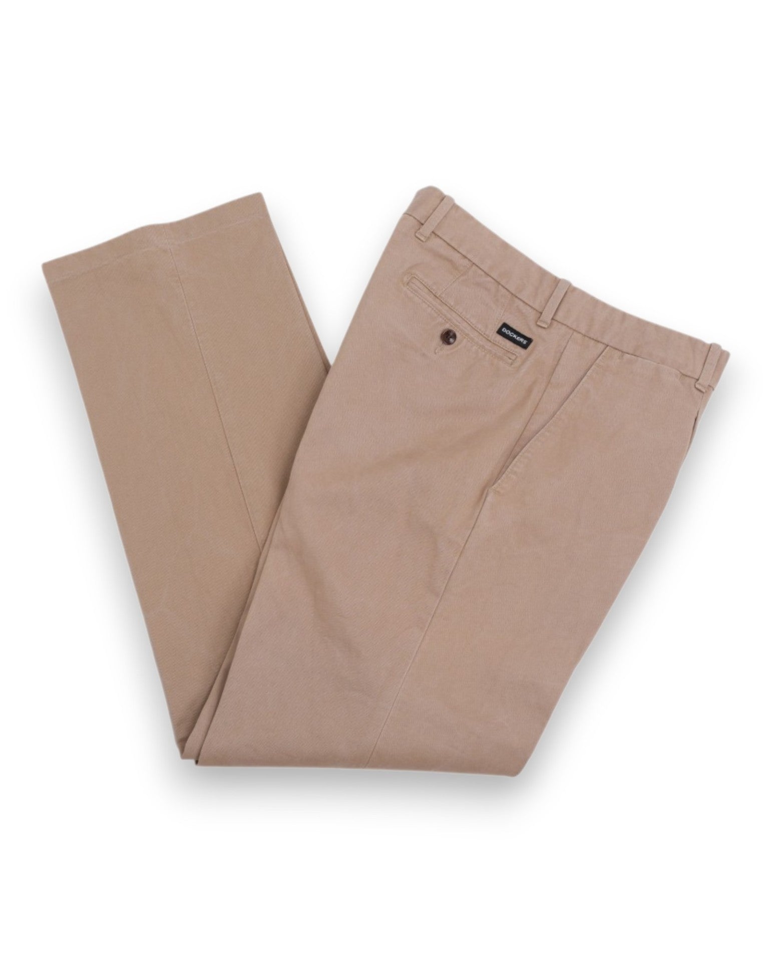 Warm Beige Cotton Twill Pleated Trousers