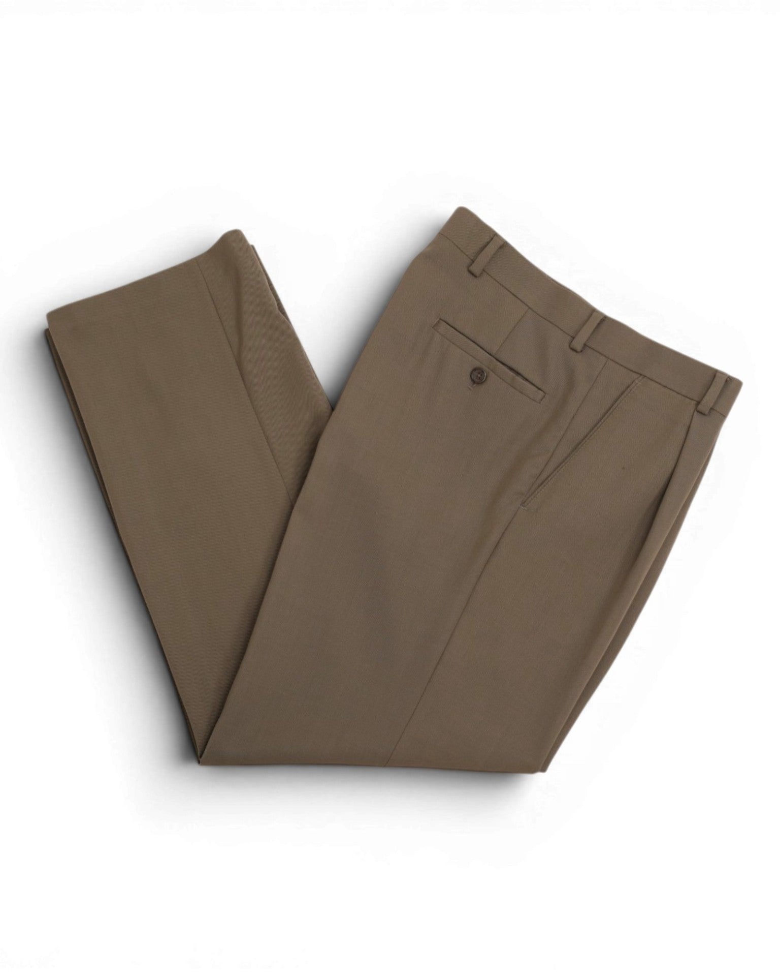 Taupe Wool Gabardine High-Rise Pleated Trousers