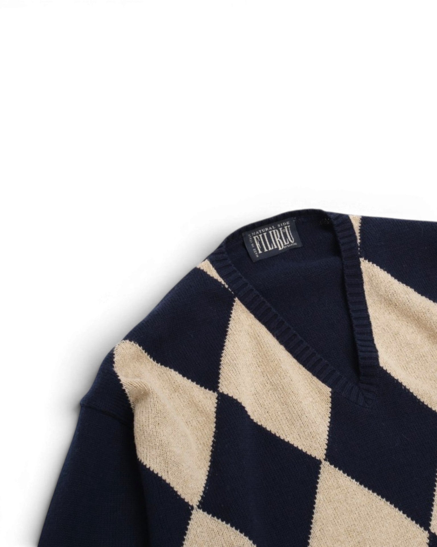 Navy/Beige Argyle V-Neck Sweater