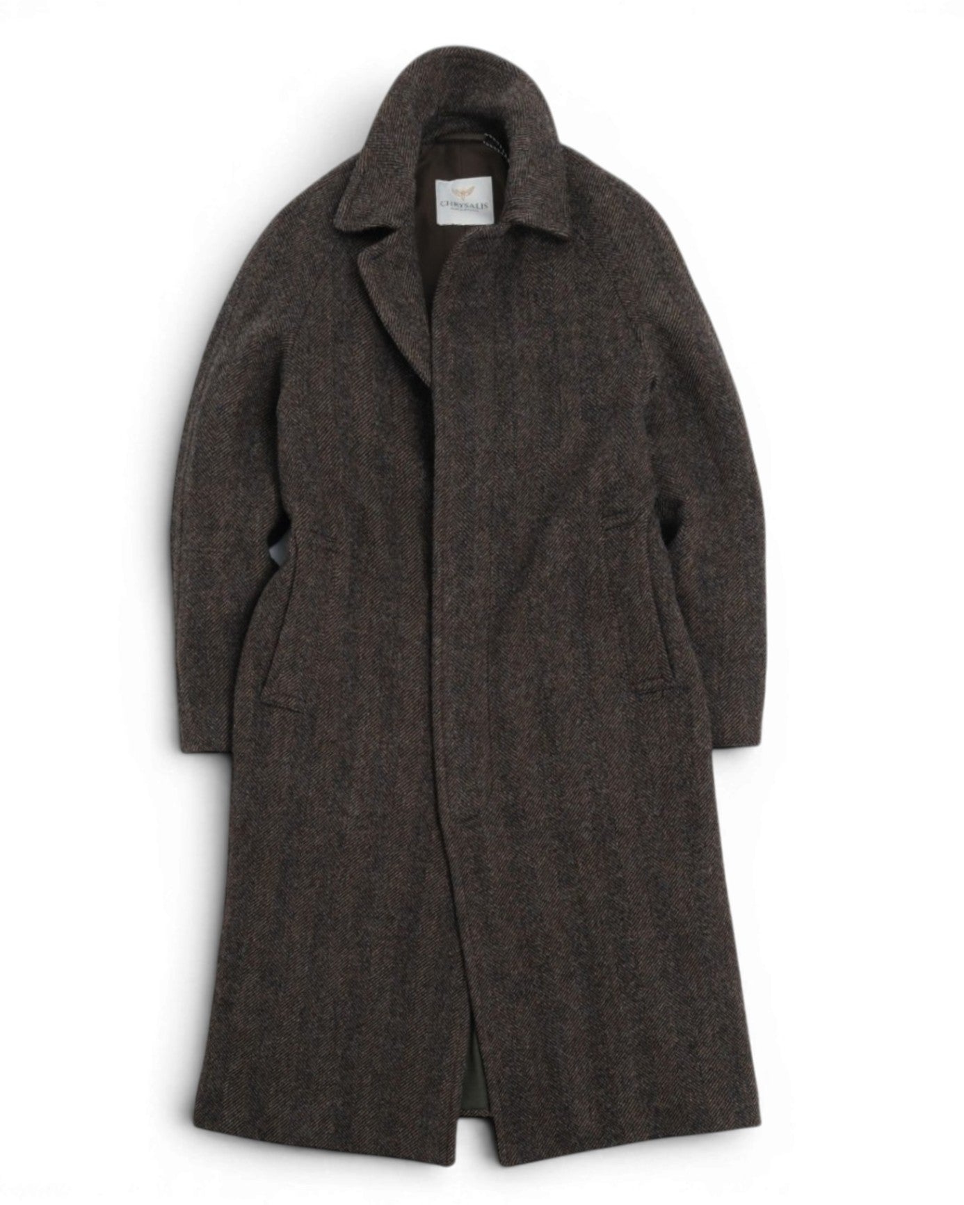 Chocolate Herringbone Balmacaan Raglan Coat
