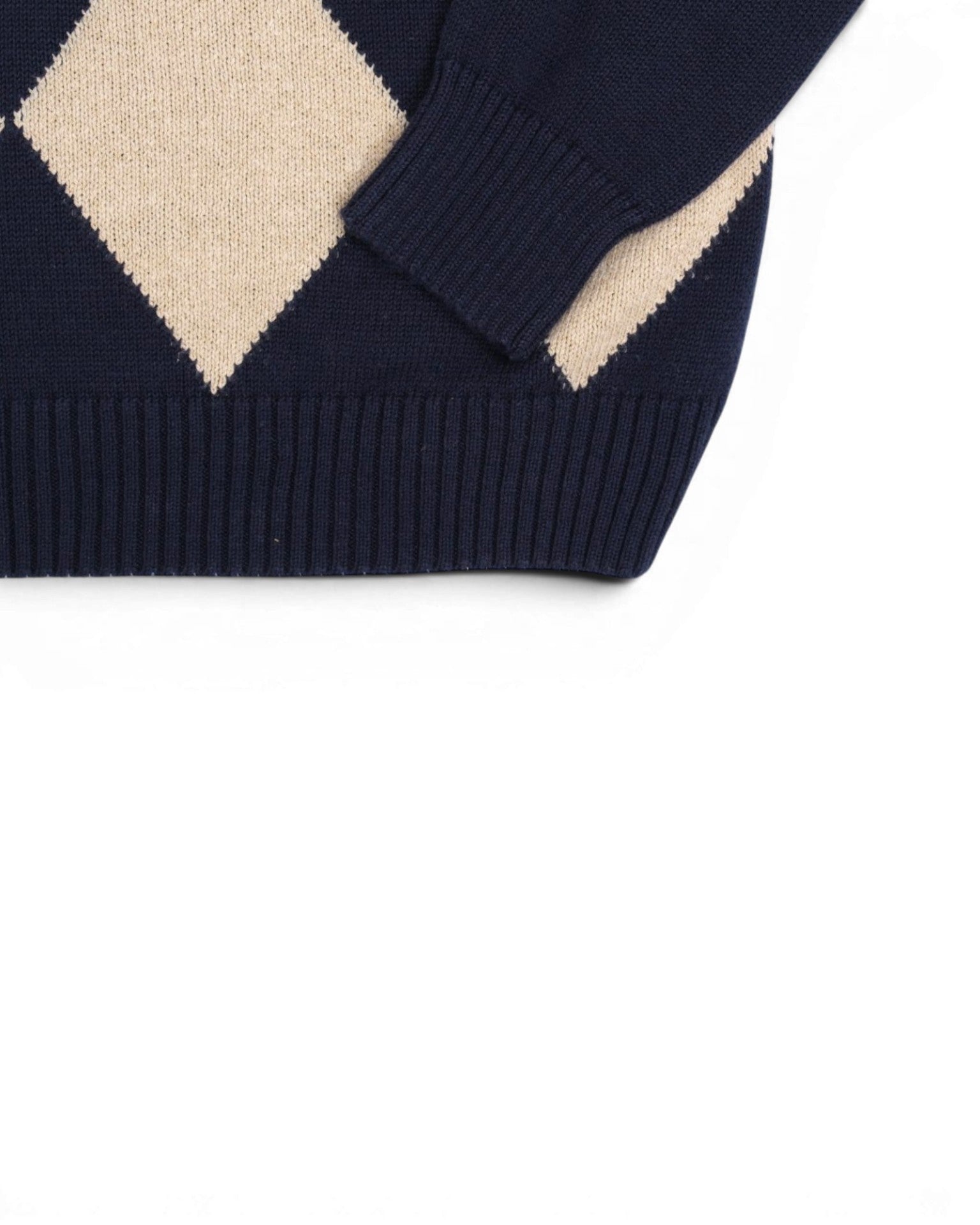 Navy/Beige Argyle V-Neck Sweater