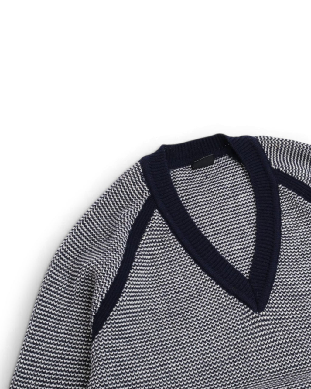 Navy/White Birseye Chunky Deep V-Neck