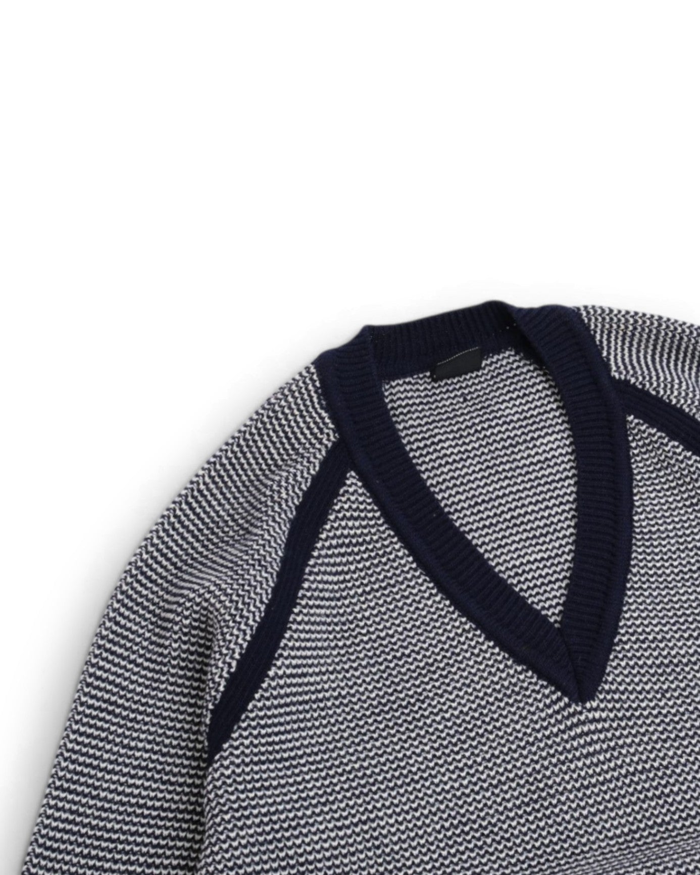 Navy/White Birseye Chunky Deep V-Neck