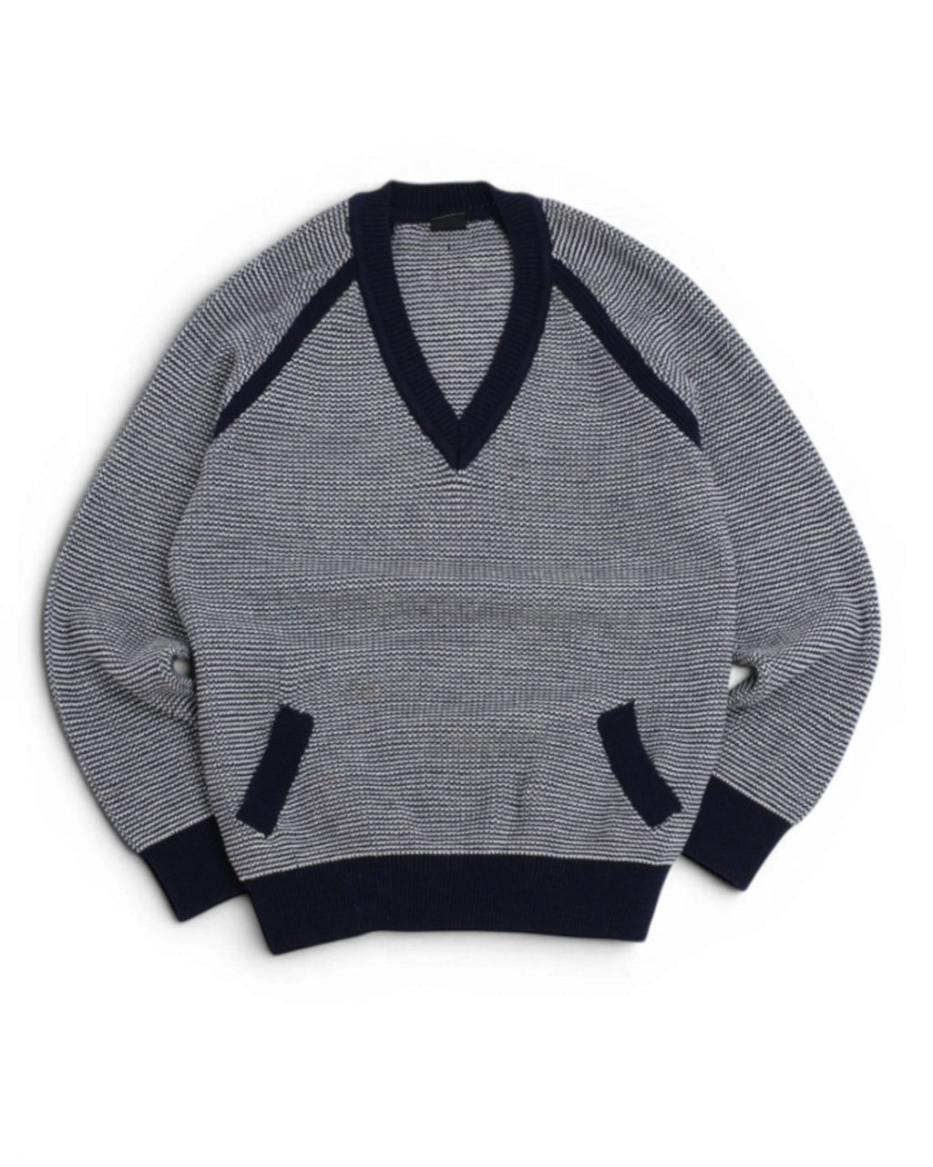 Navy/White Birseye Chunky Deep V-Neck