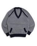 Navy/White Birseye Chunky Deep V-Neck