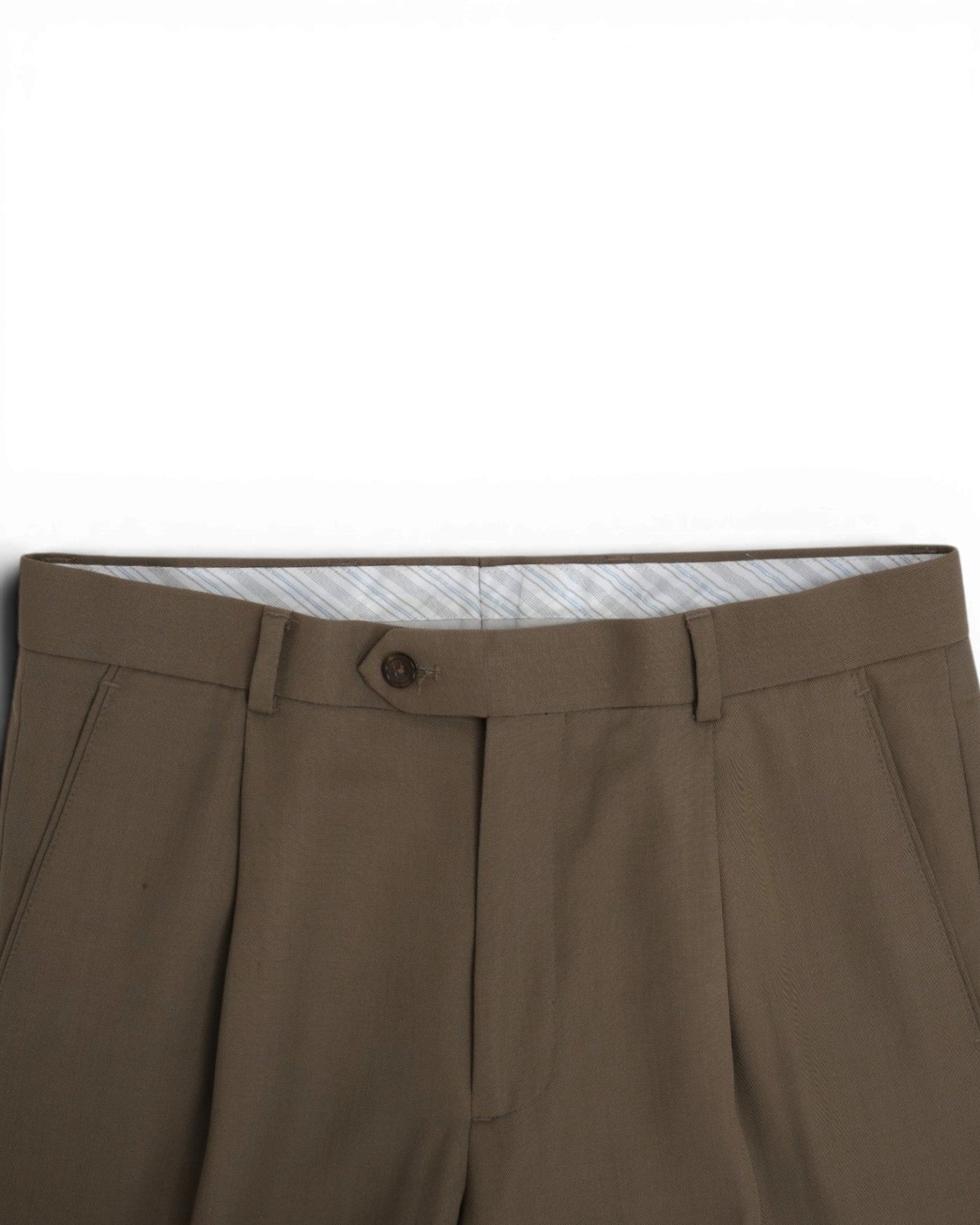 Taupe Wool Gabardine High-Rise Pleated Trousers