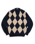 Navy/Beige Argyle V-Neck Sweater