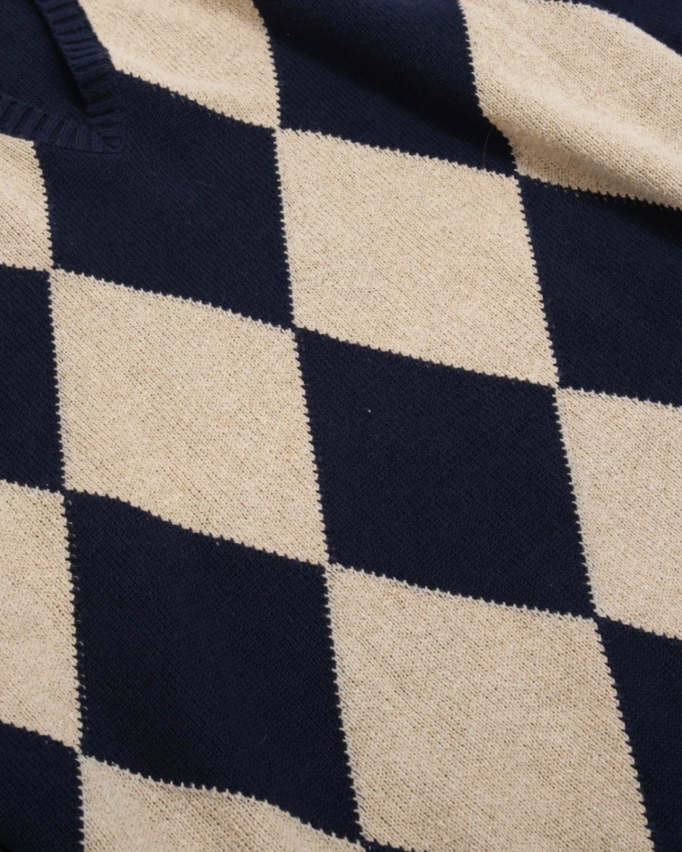 Navy/Beige Argyle V-Neck Sweater